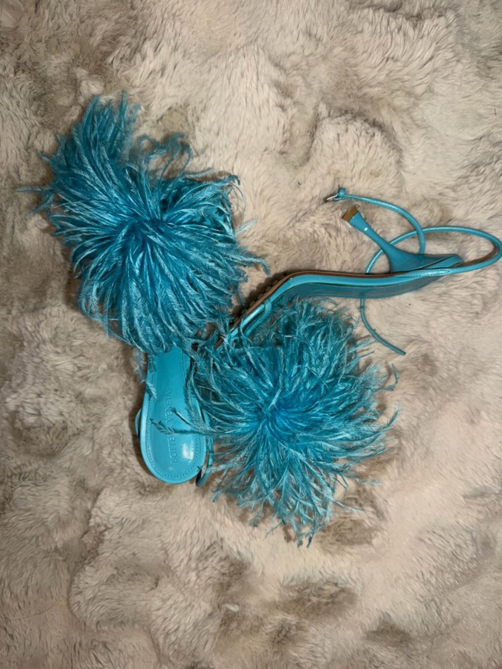 Bottega Blue Feather Strap Women's Sandals